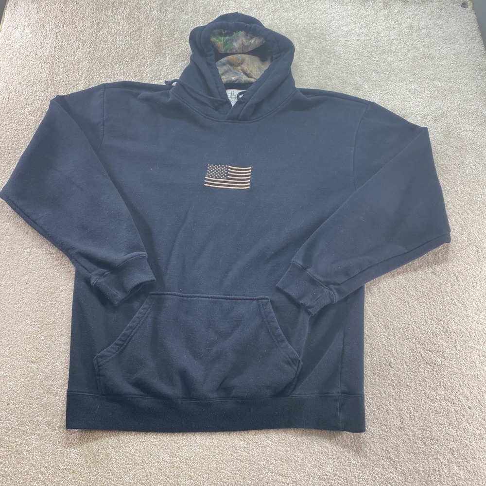 Buck Wear Hoodie Mens XXL American Flag Camo Lined‎ Hood Pullover Sweatshirt